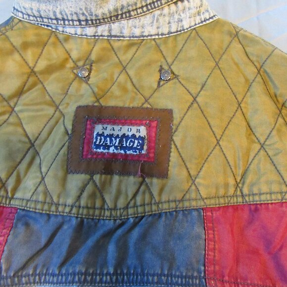 Mens Vtg Major Damage 90s Retro Denim Color Block Button Up Shirt Sz 4 / XXL - Picture 7 of 7